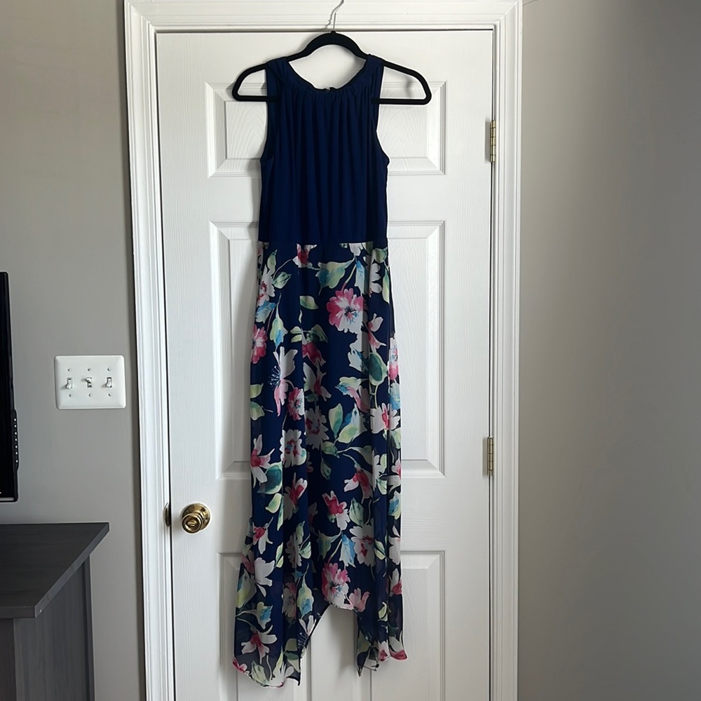 Navy blue with floral bottom MIDI dress